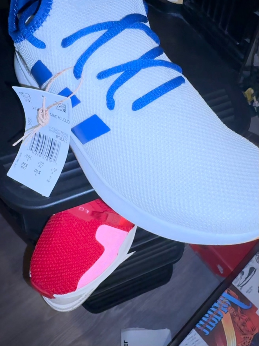 Woman’s Lightweight Knit Sneakers in White and Blue adidas
